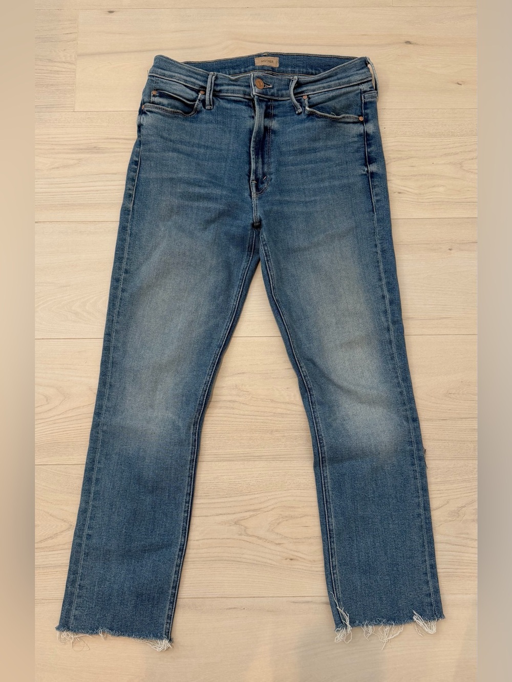 MOTHER The Mid Rise Dazzler Ankle Fray Blue Jeans